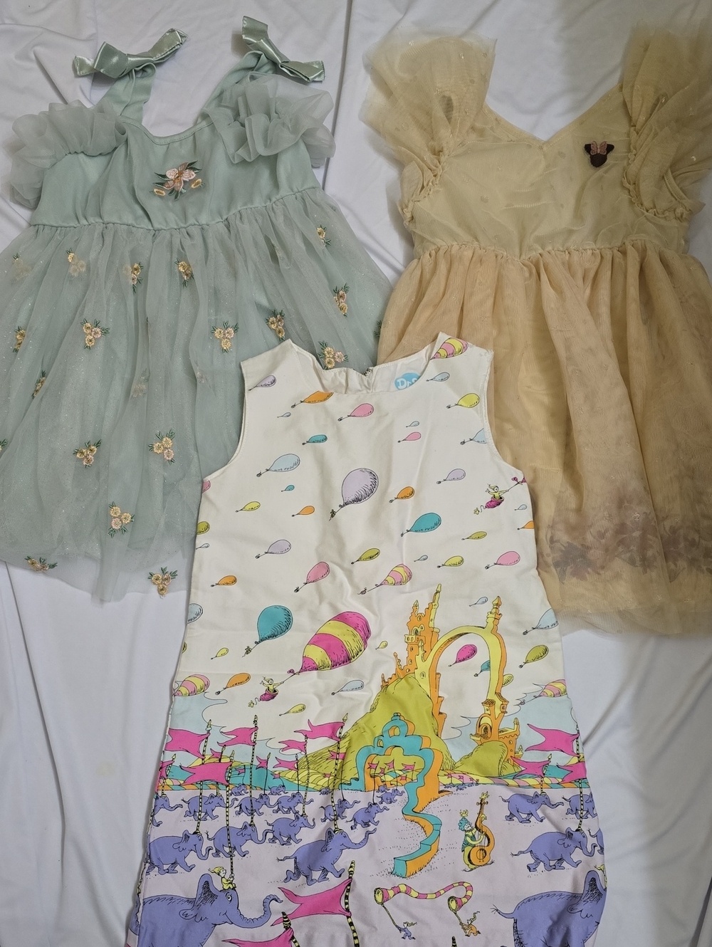 Girls' Pastel Tulle Dress and Printed Party Dress Set - Mint, Cream, Multi